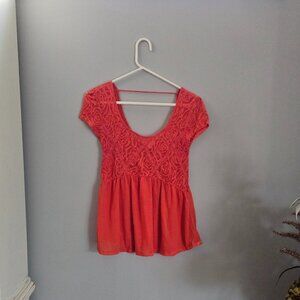 Charming Charlie Flowy Coral Lace Top